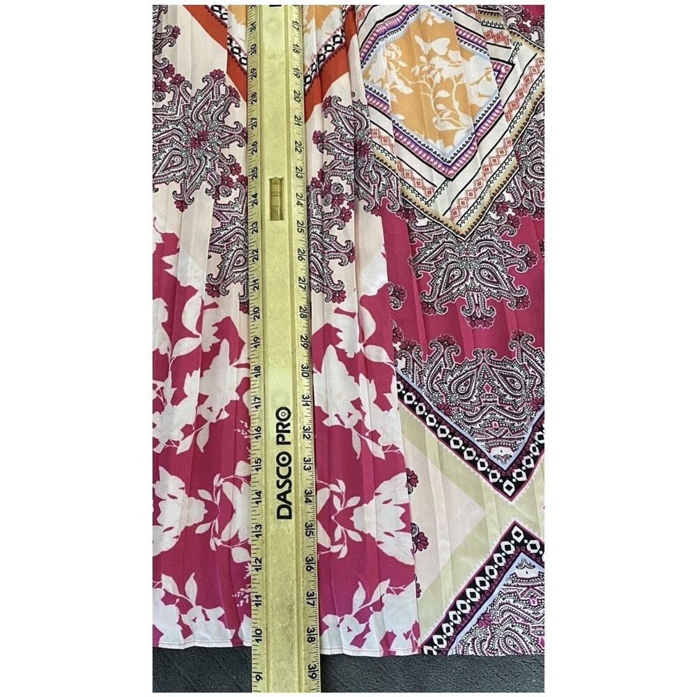 Boho Patchwork Pleated Midi Skirt Pink Orange Paisley Scarf Print Resort - Picture 8 of 8